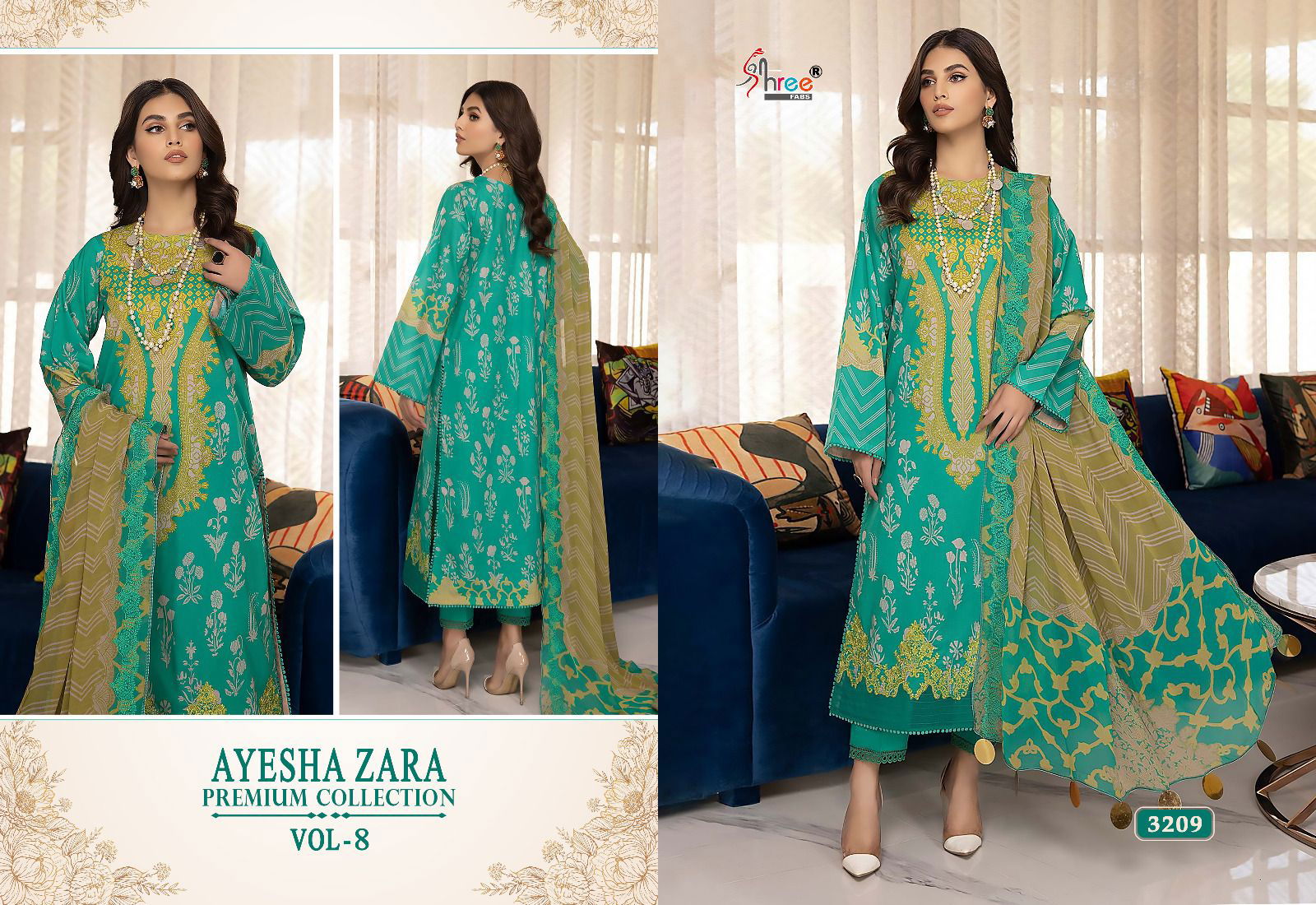 Shree Ayesha Zara Premium Collection 8 Cotton Pakistani Suits
